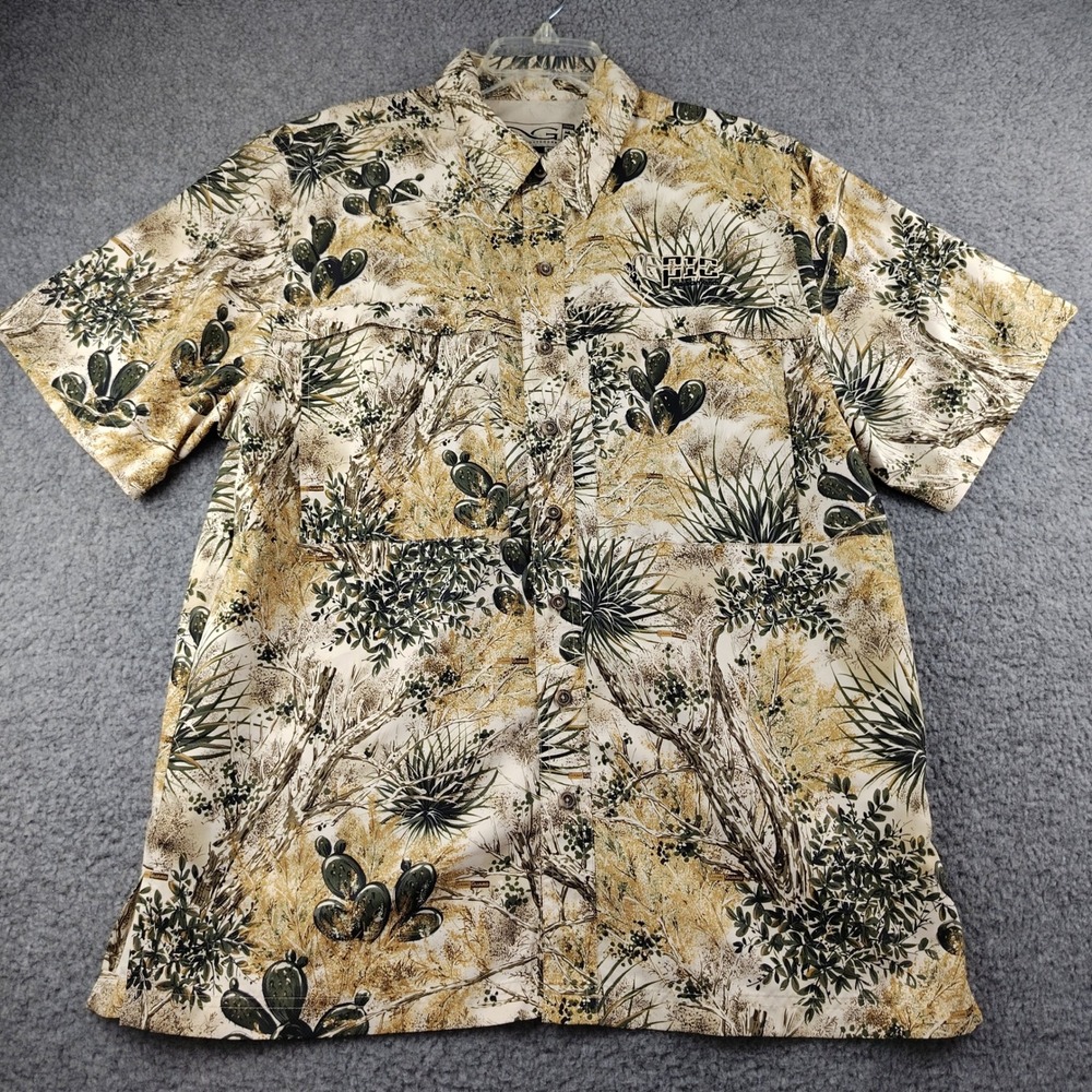 GameGuard Outdoors Shirt Mens Large 1023 Desert Cactus Camo Button Up SS EUC